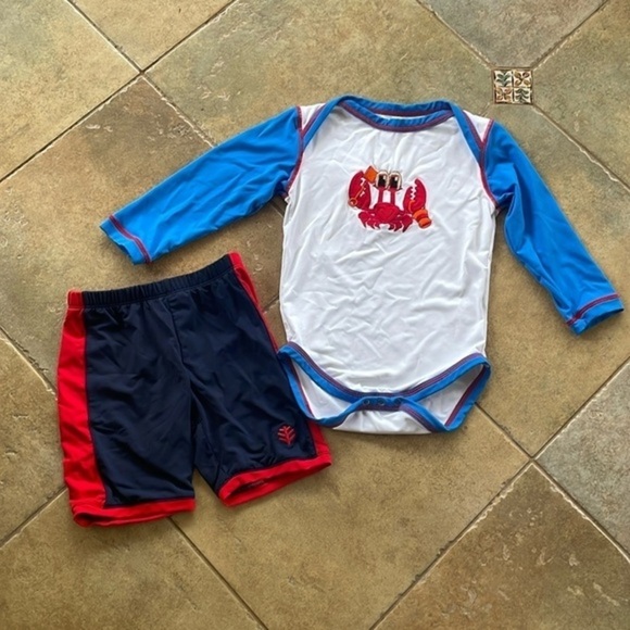 Coolibar Other - Coolibar UPF 50+ boys swim onesie and shorts lobster size 12 months